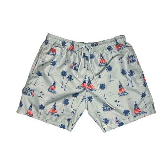 Other - Free Planet Men's Swim Trunks with Palm Tree and Sailboat Print